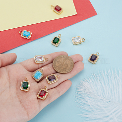 10Pcs 5 Colors Brass Glass Charms&nbsp;ZIRC-GA0001-18