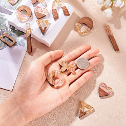 18Pcs 9 Styles Transparent Resin & Walnut Wood Pendants&nbsp;RESI-TA0003-35