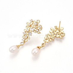 Brass Micro Pave Clear Cubic Zirconia Stud Earrings&nbsp;EJEW-N056-02G