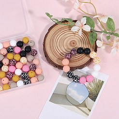 70Pcs 10 Styles Printed Round Silicone Focal Beads&nbsp;SIL-SZ0002-37