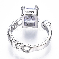 Clear Cubic Zirconia Rectangle Open Cuff Ring&nbsp;RJEW-N039-02P