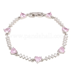 Brass Pave Cubic Zirconia Heart Link Chain Bracelets for Women&nbsp;KK-CBA68DA-10P-02