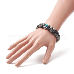 Natural Black Stone & Picasso Jasper & Labradorite & Synthetic Turquois & Non-Magnetic Synthetic Hematite Beaded Stretch Bracelets Sets for Women&nbsp;BJEW-JB09279
