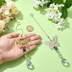 2Pcs 2 Colors 201 Stainless Steel Butterfly Shape & Rainbow Crystal Glass Hanging Suncatcher&nbsp;HJEW-TA00445