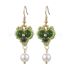 Glass Seed Beads Heart Dangle Earrings&nbsp;EJEW-MZ00336-03
