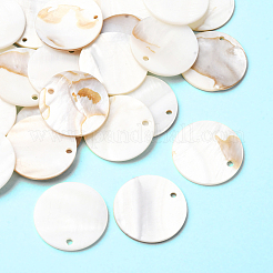32Pcs Flat Round/Disc Natural Freshwater Shell Pendants&nbsp;SHEL-SC0001-98B