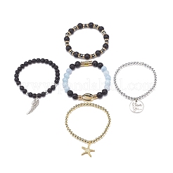 5Pcs 5 Style Natural Lava Rock & Natural Quartz & Synthetic Hematite Stretch Bracelets Set&nbsp;BJEW-JB08739