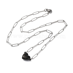 304 Stainless Steel Double-Sided Magnetic Heart Pendant Paperclip Chain Necklaces&nbsp;LS-NJEW-U028-02B