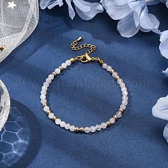Natural Rose Quartz & Rainbow Moonstone Faceted Round Beaded Bracelets&nbsp;BJEW-JB11205