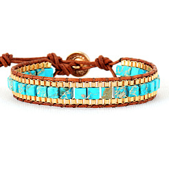 Dyed Natural Imperial Jasper & Cowhide Leather Beaded Braided Bead Bracelets&nbsp;FS-WGEDC06-01