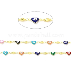 Handmade Eco-friendly Brass Enamel Heart with Evil Eye Link Chain&nbsp;CHC-I045-07G