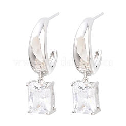 Rectangle Brass Micro Pave Clear Cubic Zirconia Dangle Stud Earrings&nbsp;EJEW-Z164-18P