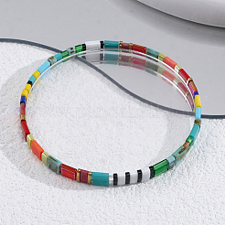 Boho Rainbow Glass Tile Tube Beaded Stretch Bracelets for Women&nbsp;MR7920