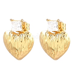 304 Stainless Steel Pave Single Cubic Zirconia Heart Stud Earrings for Women&nbsp;SA-CBAB549-04G