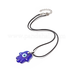 Handmade Lampwork Hanmsa Hand with Evil Eye Pendant Necklaces&nbsp;NJEW-JN04222