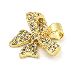 Bowknot Rack Plating Brass Clear Cubic Zirconia Pendants&nbsp;KK-Z053-14G-03