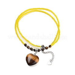 Natural Tiger Eye Heart Pendant Necklaces&nbsp;NJEW-G143-02J