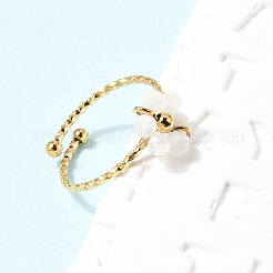 Adjustable 304 Stainless Steel Natural White Jade Cuff Open Rings&nbsp;RJEW-P187-01G-04