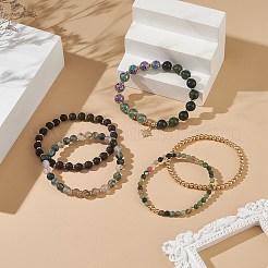 5Pcs 5 Style Natural Mixed Gemstone Beaded Stretch Bracelets Set&nbsp;BJEW-JB09002