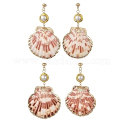 Electroplate Natural Sea Shell Dangle Earrings&nbsp;EJEW-JE07373