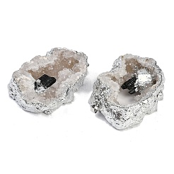 Natural Tourmaline & Druzy Agate Hollow Geode Pendants&nbsp;G-G162-03P-02