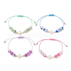 Adjustable Glass & Synthetic Turquoise & Non-magnetic Hematite Beads Braided Beaded Bracelets for Women&nbsp;BJEW-JB13579