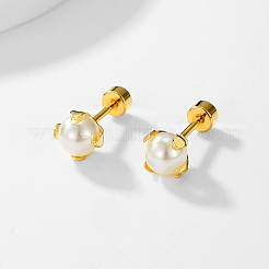 Elegant 201 Stainless Steel Imitation Pearl Stud Earrings for Women&nbsp;LS-FV8306