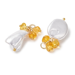 Natural Amber Chip & Shell Pearl Pendants&nbsp;PALLOY-JF05550