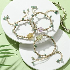 Dyed Natural Quartz Crystal & Green Aventurine Chips Braided Bead Bracelet&nbsp;BJEW-TA00351