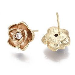 Brass Clear Cubic Zirconia Stud Earring Findings&nbsp;KK-N232-10-NF