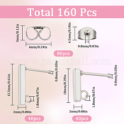 80Pcs 2 Size Rectangle 304 Stainless Steel Stud Earring Findings&nbsp;STAS-SC0008-55