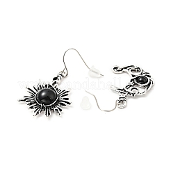 Resin Beaded Moon and Sun Asymmetrical Earrings&nbsp;EJEW-C036-01E
