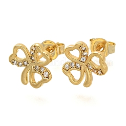 Clover Brass Micro Pave Clear Cubic Zirconia Stud Earrings&nbsp;EJEW-C126-02G