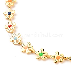Brass Enamel Flower Link Chain Bracelets&nbsp;BJEW-JB05591