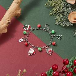 Christmas Tree & Santa Claus Alloy Enamel & Acrylic Charm Bracelet&nbsp;BJEW-JB09301