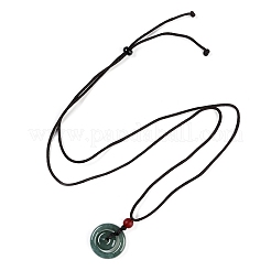 Natural Jadeite Donut/Pi Disc Pendant Necklaces&nbsp;NJEW-F321-03