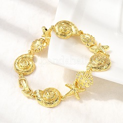 Summer Beach Brass Micro Pave Clear Cubic Zirconia Starfish & Shell Shape Link Chain Bracelets&nbsp;BJEW-C118-02A-G