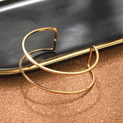 Ion Plating(IP) 304 Stainless Steel Hollow Open Cuff Bangles for Women&nbsp;BJEW-S155-04G