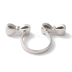 Bowknot Brass Micro Pave Clear Cubic Zirconia Open Cuff Rings for Women&nbsp;RJEW-C098-15P