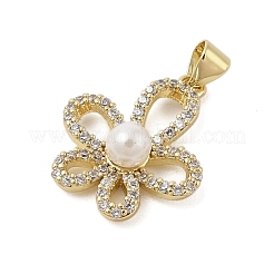 Flower Rack Plating Brass Micro Pave Cubic Zirconia with ABS Imitation pearls Pendants&nbsp;KK-Z074-41G