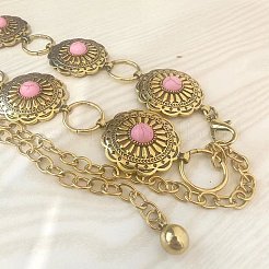 Ethnic Style Alloy with Dyed Synthetic Turquoise Flower Link Chain Waist Belly Chains for Women&nbsp;FS-WGC6A5F-01