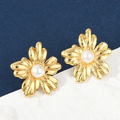 304 Stainless Steel ABS Plastic Pearl Stud Earrings for Women&nbsp;EJEW-U046-12A-G