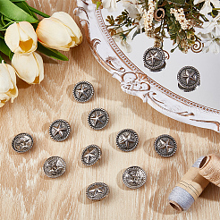 12Pcs 1-Hole Alloy Star with Flat Round Shank Buttons&nbsp;BUTT-GF0004-29AS