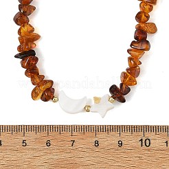 Natural Amber & Tiger Eye & Heated Citrine Chip Beaded Necklaces&nbsp;NJEW-JN06680