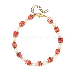 Handmade Nepalese Lampwork Cube and Natural Pearl Beaded Bracelets&nbsp;BJEW-JB14481