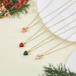 4Pcs 4 Colors Brass Micro Pave Cubic Zirconia Heart Pendant Necklaces Set&nbsp;NJEW-FI0001-58