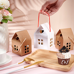 House Shaped Paper Folding Candy Tote Boxes with Hollow Window and Rope Handles&nbsp;CON-WH0092-17B