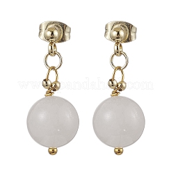 Natural White Jade Round Beads & 304 Stainless Steel Components Dangle Earrings for Women&nbsp;EJEW-JE06231-05