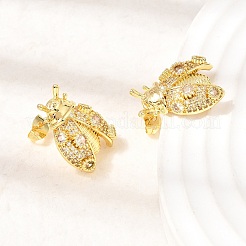 Brass Micro Pave Cubic Zirconia Stud Earrings&nbsp;EJEW-D355-02G-02