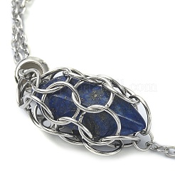 Natural Lapis Lazuli Bullet Link Slider Bracelets&nbsp;BJEW-JB09901-03